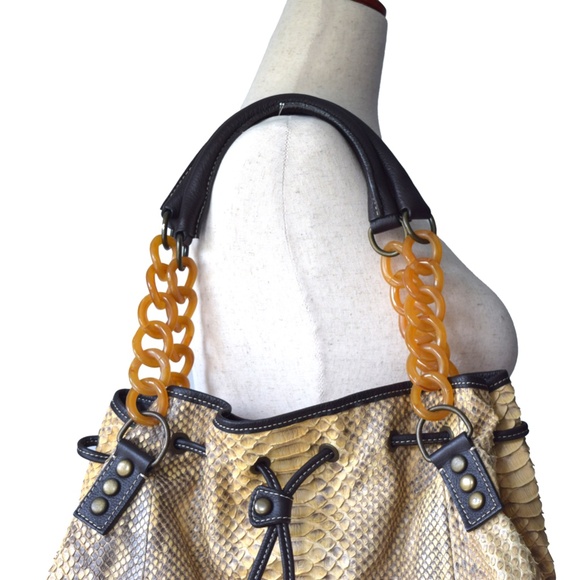 XXI Secolo X-Large Hobo Bag, in Stunning Tan & Brown Genuine Python - Picture 3 of 7